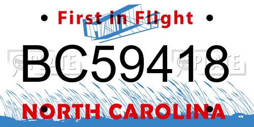 BC59418 North Carolina License Plate