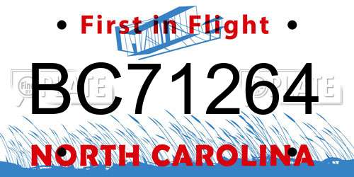 BC71264 North Carolina License Plate