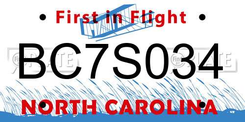 BC7S034 North Carolina License Plate