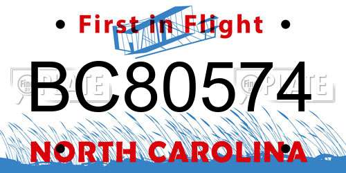 BC80574 North Carolina License Plate