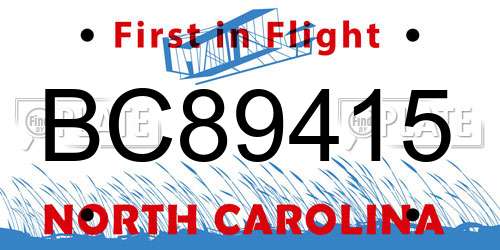 BC89415 North Carolina License Plate