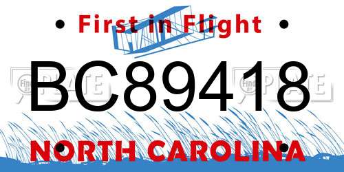 BC89418 North Carolina License Plate