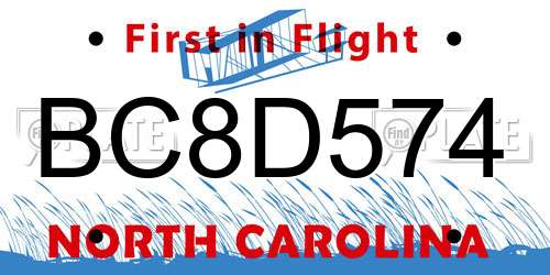 BC8D574 North Carolina License Plate