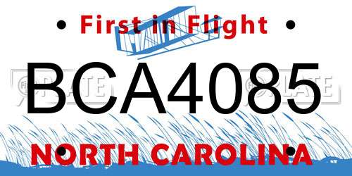 BCA4085 North Carolina License Plate