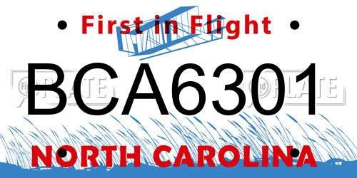 BCA6301 North Carolina License Plate