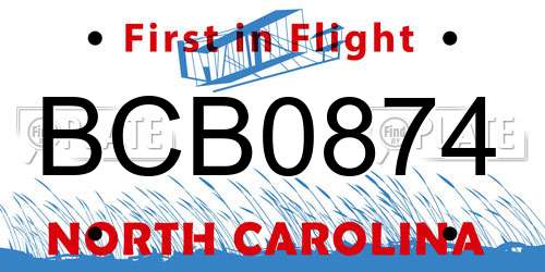 BCB0874 North Carolina License Plate