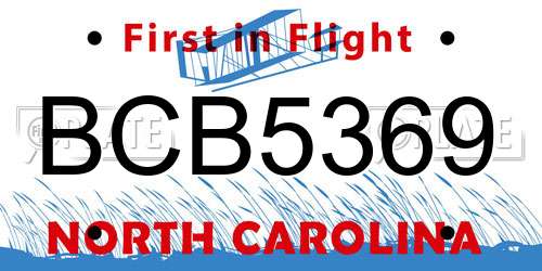 BCB5369 North Carolina License Plate