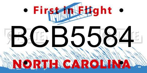BCB5584 North Carolina License Plate