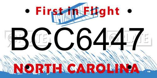 BCC6447 North Carolina License Plate