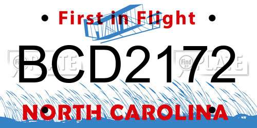 BCD2172 North Carolina License Plate