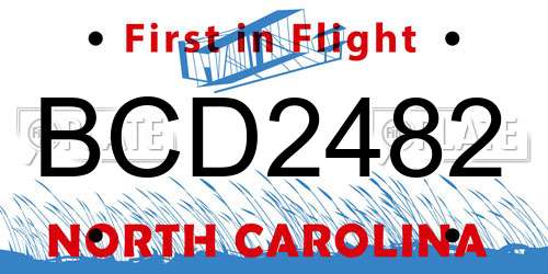 BCD2482 North Carolina License Plate