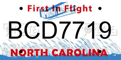 BCD7719 North Carolina License Plate