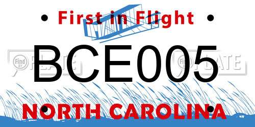 BCE005 North Carolina License Plate