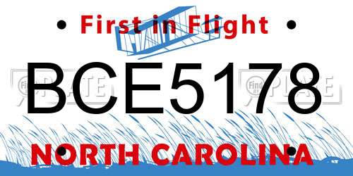 BCE5178 North Carolina License Plate