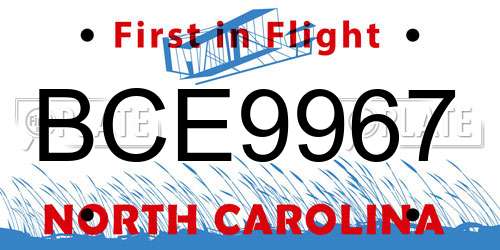 BCE9967 North Carolina License Plate