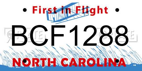 BCF1288 North Carolina License Plate