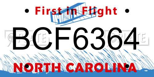 BCF6364 North Carolina License Plate