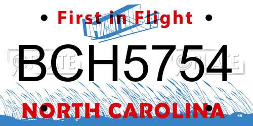 BCH5754 North Carolina License Plate