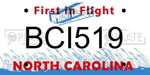 BCI519 North Carolina License Plate