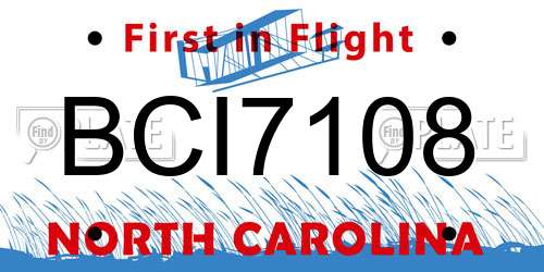 BCI7108 North Carolina License Plate