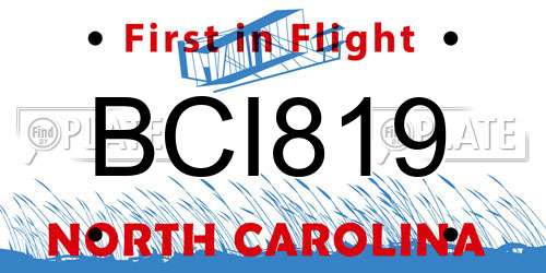 BCI819 North Carolina License Plate