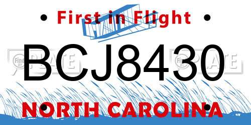 BCJ8430 North Carolina License Plate