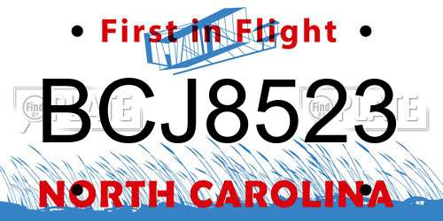 BCJ8523 North Carolina License Plate