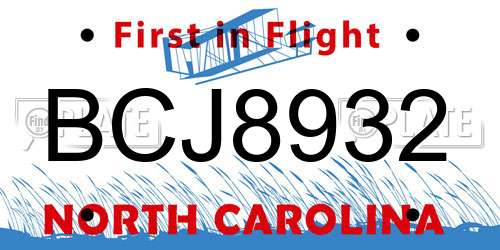 BCJ8932 North Carolina License Plate