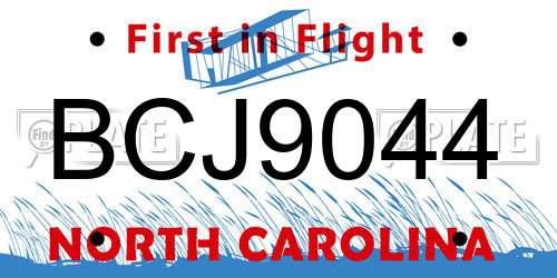 BCJ9044 North Carolina License Plate