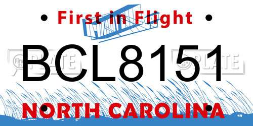 BCL8151 North Carolina License Plate