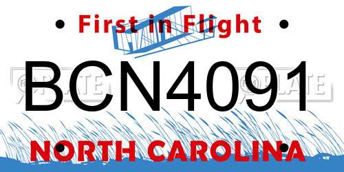 BCN4091 North Carolina License Plate