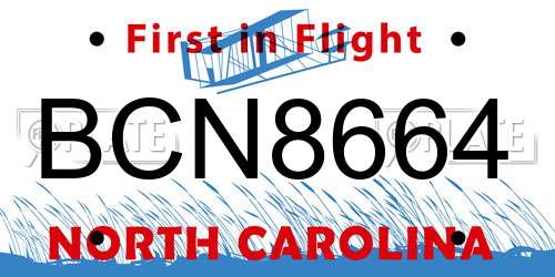 BCN8664 North Carolina License Plate