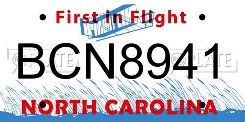 BCN8941 North Carolina License Plate