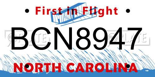 BCN8947 North Carolina License Plate