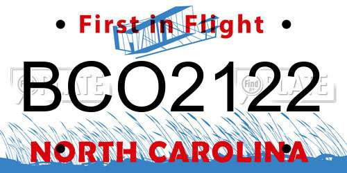 BCO2122 North Carolina License Plate