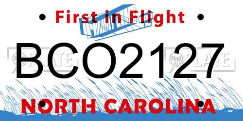 BCO2127 North Carolina License Plate