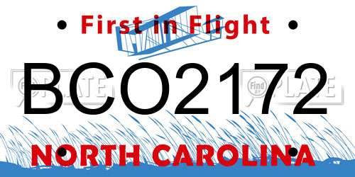 BCO2172 North Carolina License Plate