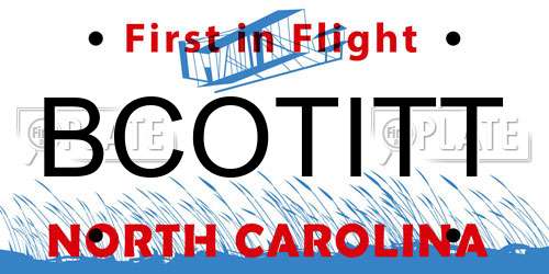 BCOTITT North Carolina License Plate