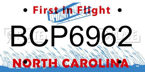 BCP6962 North Carolina License Plate