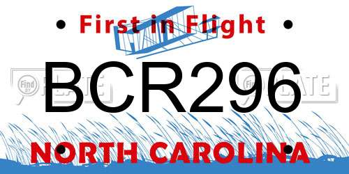 BCR296 North Carolina License Plate