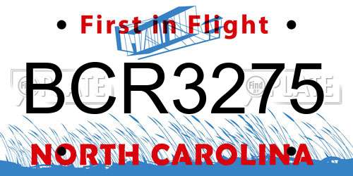 BCR3275 North Carolina License Plate