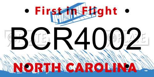 BCR4002 North Carolina License Plate