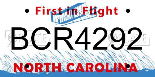 BCR4292 North Carolina License Plate