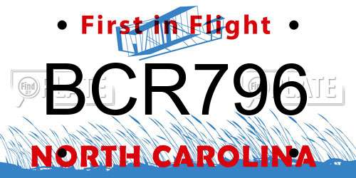 BCR796 North Carolina License Plate