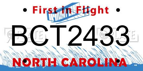 BCT2433 North Carolina License Plate