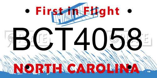 BCT4058 North Carolina License Plate