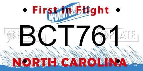 BCT761 North Carolina License Plate