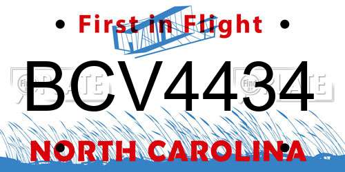 BCV4434 North Carolina License Plate