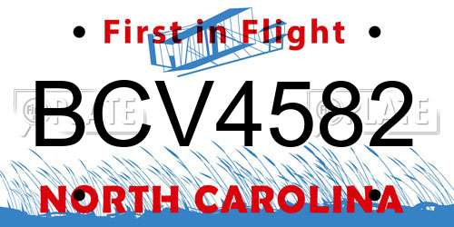 BCV4582 North Carolina License Plate