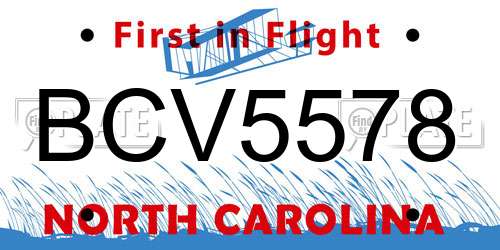 BCV5578 North Carolina License Plate